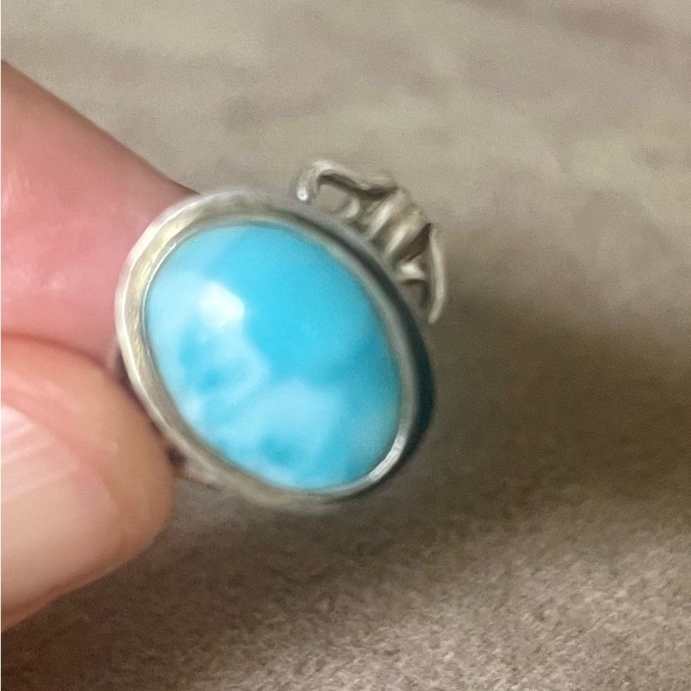 Vintage Larimar? Sterling Silver 925 Ring Size 4.5 Unique Blue Gemstone Holiday